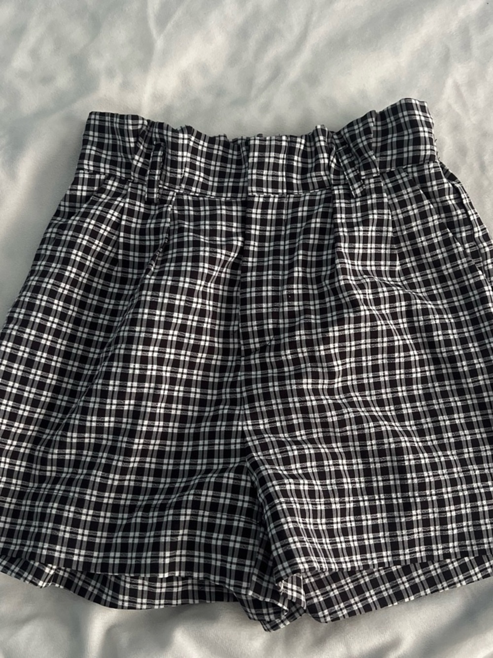 High Waist Black & White Plaid Women's Shorts